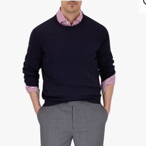 BRUNELLO CUCINELLI Navy Blue Wool & Cashmere Sweater with brown elbow patches